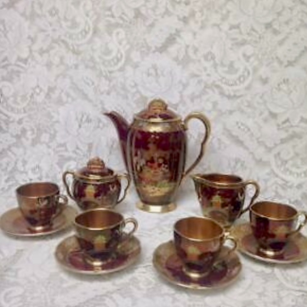Vintage, Carlton Ware, Variant Polychrome Willow, 13pc Tea Set for 4